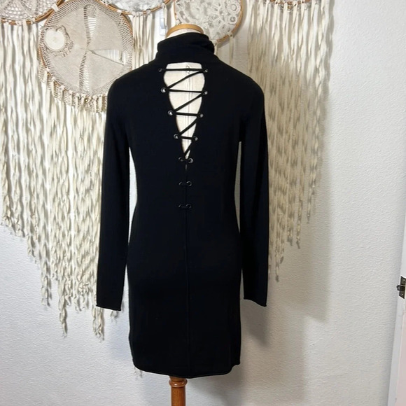 N:Philanthropy City Mini Black Wool/Cashmere T-neck Sweater Dress Open Back XS - Picture 8 of 13